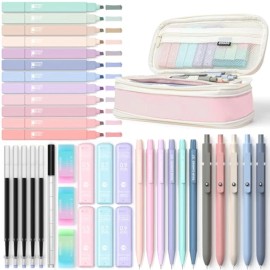 Four Candies 39 Pcs Aesthetic School Supplies With Cute Pen Case, 12 Pastel High