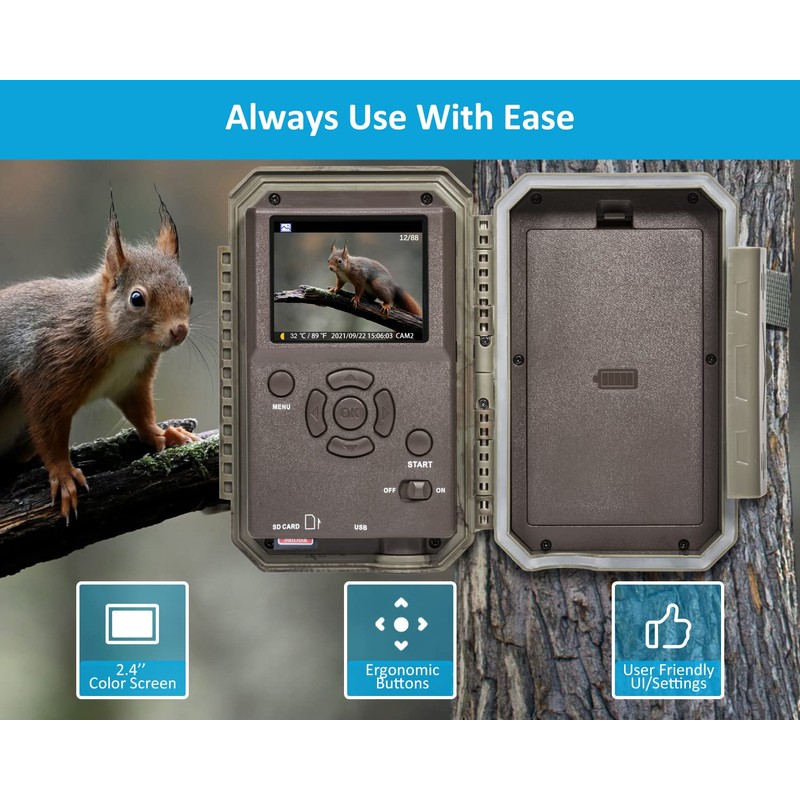 GardePro E5S Trail Camera, 64MP 1296p HD Video, Game Cameras