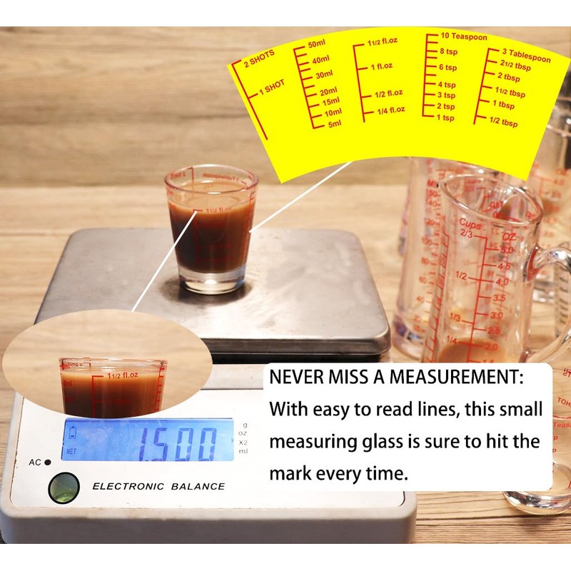 Ackers Mini Measure Heavy Glass, 32-Incremental Measurements Multi-Purpose Liquid and