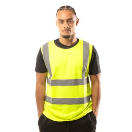 Bullring Fashion® Hi Vis Viz Work Utility Sleeveless Round Neck T-Shirt Warning Vest | High Visibility Safety Security Workwear Double Tape Tank Top (Yellow, XX-Large)