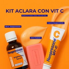 Neoprosone Pack Vitamina C Limpiador Serum Crema Rutina Skincare completa Iluminadora de Noche Quita Manchas Profundas Antiedad Blaqueamiento tono uniforme Aclarante