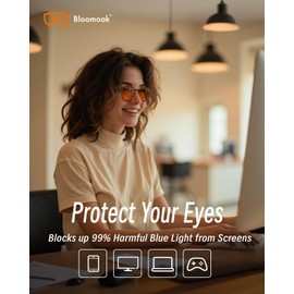 Bloomoak 99% Blue Light Blocking Glasses,Retro Round Glasses,Relieve Eye Fatigue,Improve Sleep,For Screens/Games