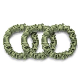 Rizos Curls Vegan Silk Mini Scrunchie - Gente Hold For No Crease and Breakage Protection, Damage & Frizz Free Hair Tie, 3-Pack, Sage Green
