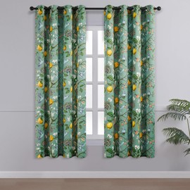 Topfinel 54 Inches Long Short Floral Spring Curtains for Cafe, Blackout Vintage French Country Grommet Room Darkening Patterned Sage Green for Bedroom Dining Living Room