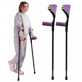Forearm Crutches for Adults, 2 Pcs, Adjustable Arm Crutch with Elbow Strap and Cushion, Portable and Foldable Crutches, Purple