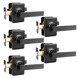 GOBEKOR 5 Pack Black Door Handles Interior with Lock Passage Door Levers Matte Black Lever Door Handle Interior Keyless Door Locks for Closet Interior Door Handle Hardware