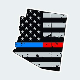fagraphix Distressed Thin Blue Red Line Arizona State Shaped Subdued US Flag Sticker Decal Self Adhesive AZ Police fire Fighter Firefighter Rescue Support 4.15" Wide