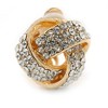 Gold Tone Clear Crystal Knot Clip On Earrings - 15mm
