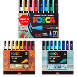 posca Markers Bundle, 24 Medium Paint Markers 5M - 8 Warm Tones + 8 Cool Tones + 8 Multicolor Tones