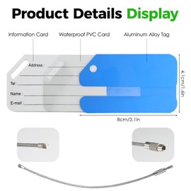6 Pcs kclkda Metal Luggage Tags, Aluminium Suitcase Tags with Steel Loop and Name ID Card Tel Email Waterproof Suitcase Tags for Travel Bag, Checked Luggage, Suitcases, Laptop Bags, Backpacks-6 Color