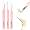 3 Pcs Precision Fiber Tip Lash Tweezers Set for Eyelash