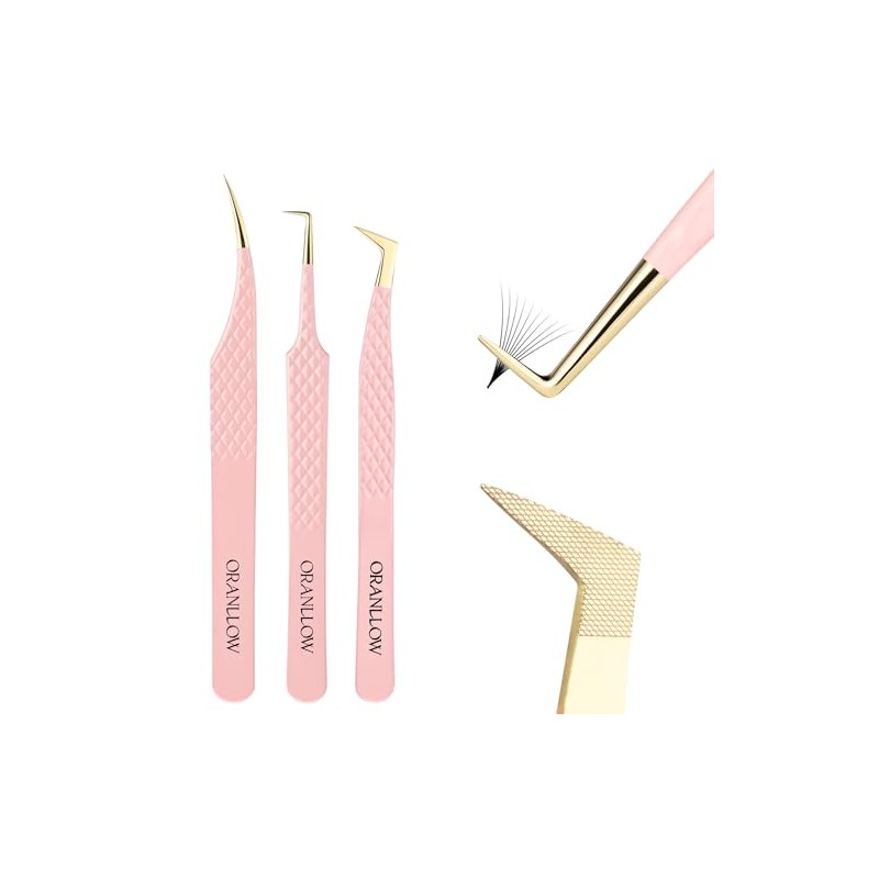 3 Pcs Precision Fiber Tip Lash Tweezers Set for Eyelash