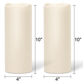 Wondise Dusk to Dawn Flameless Candles Large Solar Powered Outdoor Waterproof Rechargeable LED Candles, Battery Operated Pillar Candles Plastic for Camping Patio Porch Lanterns(2 Pack, 4" D x 10" H)
