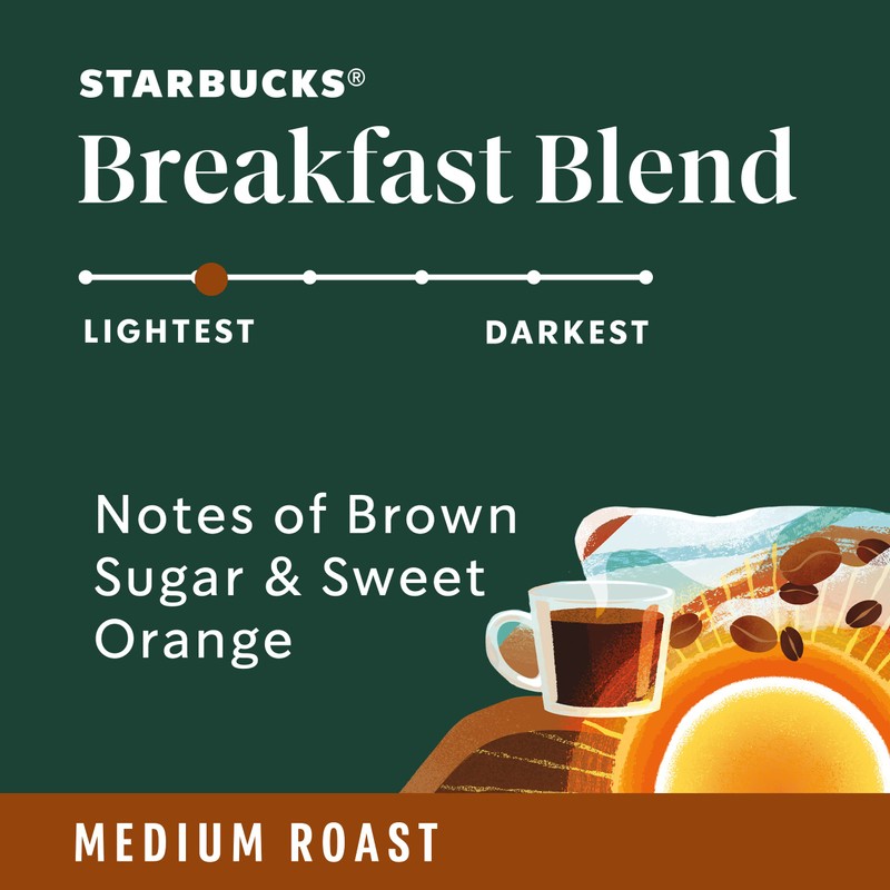 Starbucks K-Cup Coffee Pods, Medium Roast Coffee, Breakfast Blend, 100%