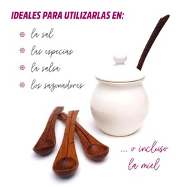 Chulo de Bonito - Juego de 4 cucharas LE´| Cucharitas de madera dura | Bruñidas a mano por artesanos y con acabado en cera | Cuchara de cocina para salsas, miel o especias.