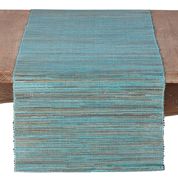 SARO LIFESTYLE 217.TQ1672B Melaya Collection Nubby Texture Woven Table Runner, 16" x 72", Turquoise