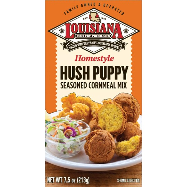 Louisiana Fish Fry Products Homestyle Hush Puppy Mezcla de harina de maíz sazonada, bolsa de 7.5 onzas (paquete de 2)