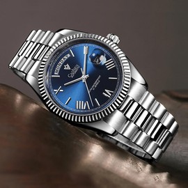 CADISEN Men's Fully Automatic Mechanical Watch MIYOTA 8285 Sports Waterproof 100 Meter Date Calendar Top Luxury Business Men's Watch c8185 (Blue)