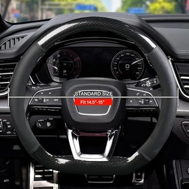 Funda de Piel para Volante de Coche,Funda Universal para Volante de Fibra de Carbono ,con 2 pcs Toallas de Limpieza de Microfibra, Elástica, Transpirable, Antideslizante, de 38.1 cm, Unisex . (D-1)