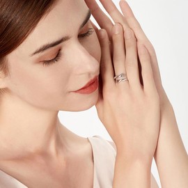 KBRPEY 925 Sterling Silver Hug Ring Adjustable Hug Ring Crystal Ring Romantic Love Hugging Hands Ring Silver Give Me A Hug Hand Open Ring, Sterling Silver, Zircon