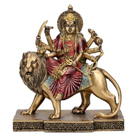 Durga Figurine Riding Lion 15 cm Buddha Decorative Hindu God
