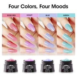 Gellen Builder Gel Kit - Nail Extension Kit Rose Red Violet Blue Green Builder Nail Gel Kit 4 Pastels Colors Hard Gel Nail Builder 15ml