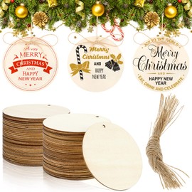 60 Pieces Wooden Unfinished Circle with Holes Round Wood Cutout Blank Painting Disc Slices Hanging Round Wooden Slices Unfinished Wooden Ornament for Sign Painting Home Party Decoration (2.95 Inches)