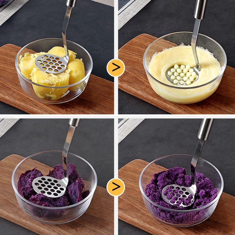 Potato Masher Stainless Steel, Garlic Press, Kitchen Food Mashr for