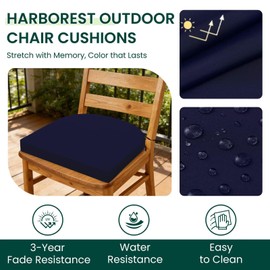 HARBOREST Outdoor Chair Cushions Set of 4, Water Resistant Patio Chair Cushions with Ties, Outdoor Seat Cushions for Patio Furniture, 17"x16"x2", Navy
