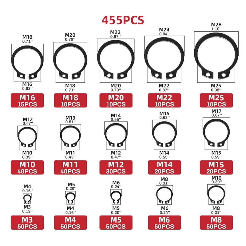 Circlip Set 455 Pieces Diameter 3-28 mm – Snap Ring