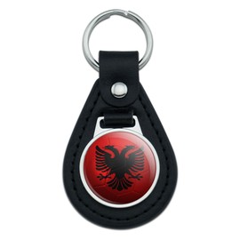 Graphics and More Albanian Flag Soccer Ball Futbol Football Black Leather Keychain