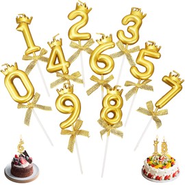 Geburtstag Kerzen,10 Stücke Geburtstagskerzen Zahlen 0-9 Geburtstagskerzen Zahlen Topper Dekoration Kuchen Bowknot Kerzen für Geburtstag Hochzeit Jubiläum Party Gunst (Gold)