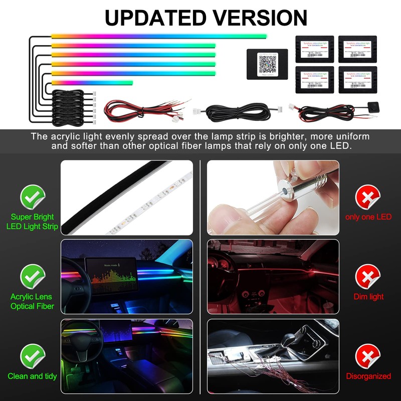 Acrylic Interior Car LED Strip Light with Wireless APP, RGB