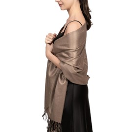 Achillea Large Soft Silky Pashmina Shawl Wrap Scarf in Solid Colors (Taupe)