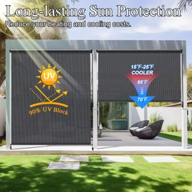 Amagenix Outdoor Roller Shade 8'(W) X 6'(H), Exterior Cordless Patio Shades Roll Up Outdoor Blinds with 90% UV Protection, Two-Section Poles with One-Piece Fabric, Blue Grey