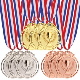 Bigqin 9 Pezzi Medaglie in Metallo (Oro, Argento, Bronzo) con Nastro, Diametro 5cm - Premi per Gare Sportive, Feste di Compleanno e Tornei Scolastici