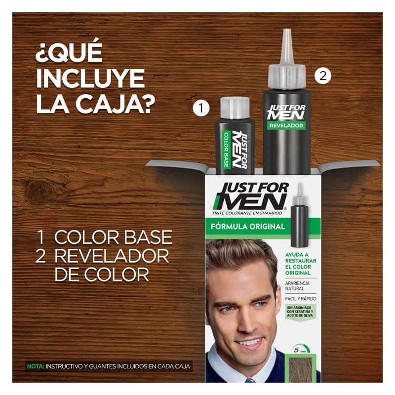 Just For Men, Tinte Colorante En Shampoo, Castaño Medio H30,