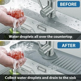 Silicone Sink Splash Guard for Kitchen & Bathroom, 17.7 inch Faucet Mat with 5° Slope & Cuttable Hole, Fast Draining Drip Catcher Tray, Dish Soap Sponge Holder, Drying Mat (Gray, 17.7"x 5.5")