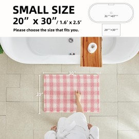 TYUU Waffle Bath Mat, Boho Bathroom Rugs Non Slip Washable Absorbent Checkered Bathroom Mat Quick Dry Cute Bath Mat, 30"x20" Pink and White
