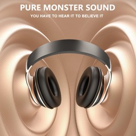 Rebocico Bluetooth Headphones Over Ear, 6 EQ Modes Wireless Headphones Over Ear,65 Hours Playtime Foldable Lightweight Wireless Headphones,with Built-in HD Mic, FM, SD/TF for PC/Home（Black & Gold）