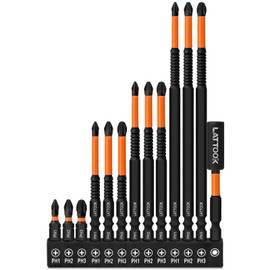 13-Pack Impact Phillips Bits Set, LATTOOK #1, #2, #3 Magnetic Anti Slip Long Phillips Screwdriver Bits Set, 1/4" Hex Shank S2 Steel, Ph1, Ph2, Ph3
