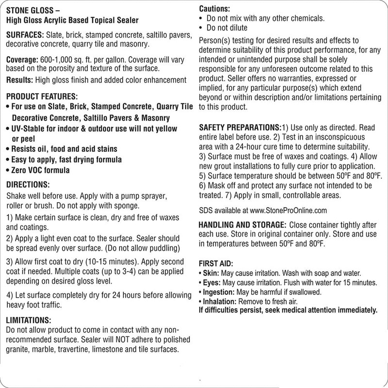 Stone Pro Stone Gloss - High Gloss Acrylic Sealer (1