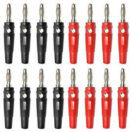 Votvlog Pack of 16 Banana Plugs 4 mm High Current Connector 600 V / Max20 A Solderless Cable Connector Adapter Nickel-Plated Plastic for Speaker Amplifier AV Receiver Test Probes Plug (Red & Black)