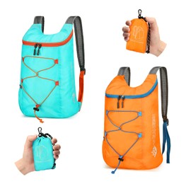 Viiotu 2 Pack Ultralight Foldable Backpack Water Resistant Travel Foldable Backpack Multifunctional Foldable for Men and Women Camping Hiking Cycling (Orange & Blue)