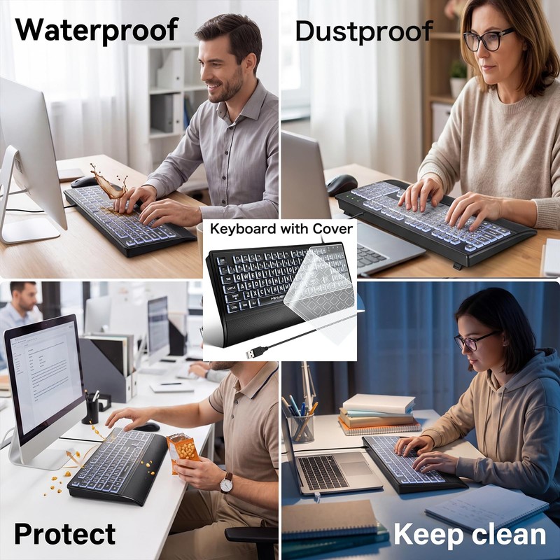 MIKUSO Large Print Backlit Keyboard for Seniors and Low Vision