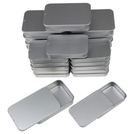 Goodma 24-Pack Slide Top Rectangular Metal Tin Containers for Candies Jewelry Crafts Pills Lip Balm Storage Survival Kit, Mixed Sizes (Silver)