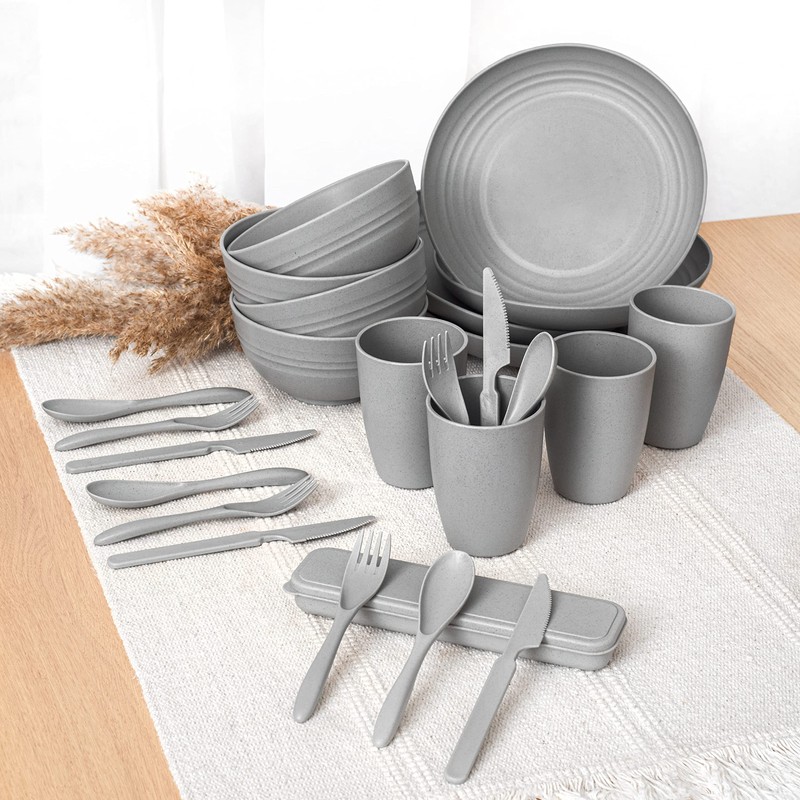 FOODLE Wheat Straw Dinnerware Sets for 4 - Lightweight &