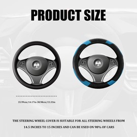 Lyxheth Car Steering Wheel Cover, Steering Wheel Cover Protector, 15 Inch Carbon Fiber Microfiber Leather Elastic Steering Wheel Protector, Car Steering Wheel Accessories for Vehicles (Black Blue)