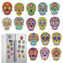 Sugar Skull Diamond Art Magnets - 16 Pcs Diamond Art Magnet Kits for Adult, Day of The Dead Theme Refrigerator Stickers Gem Painting Kit
