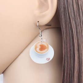 DOWAY DOWAY Acrylic Charm Coffee Cup Spoon Eiffel Tower Earrings Drop Dangle Jewelry Fashion Decoration for Women Funny Party Gifts (Rice)